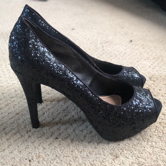 sparkly black opened toe high heels - Picture 4 of 4